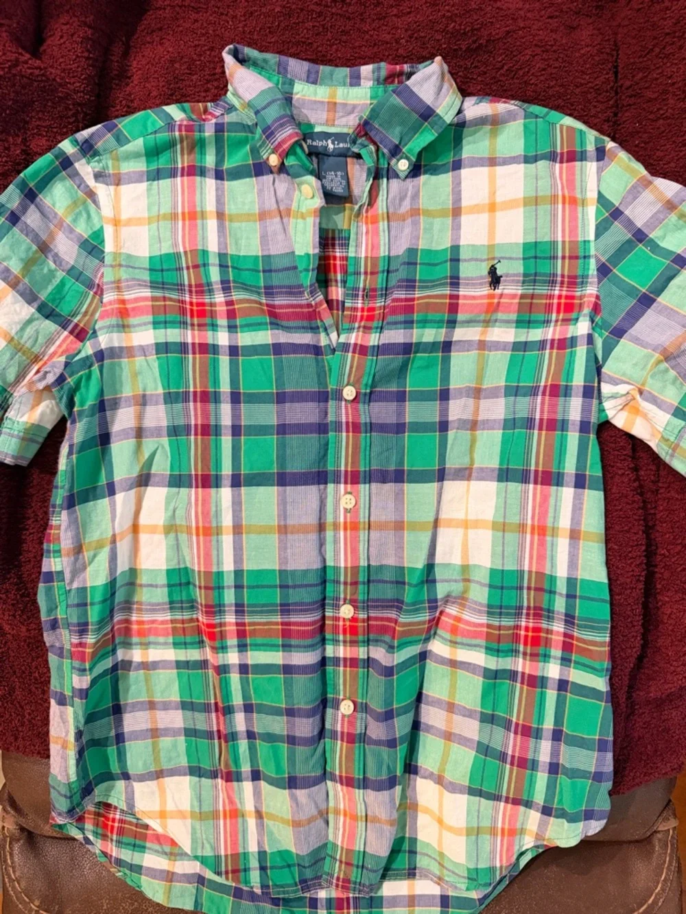 Ralph Lauren Green Multi Plaid Short-Sleeve Button-Down Shirt